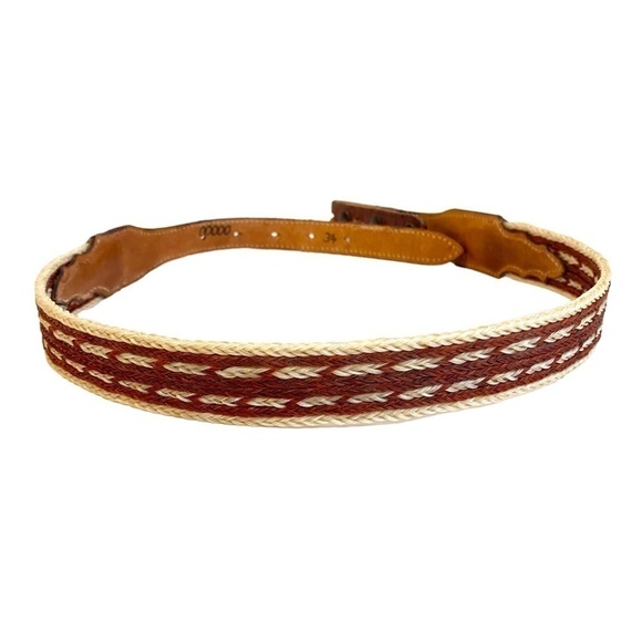 Vintage Hitched Horse Horsehair Belt Western Brown Leather Braided Unisex 26 28 main image 9